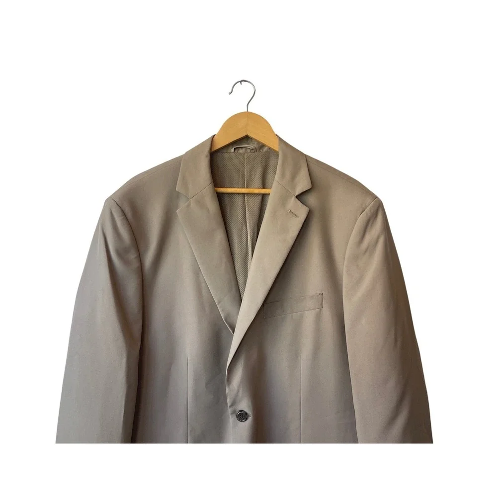 TravelSmith Mens Blazer Jacket Size 44L‎ NWT Inner Pockets Tan Khaki Two Button